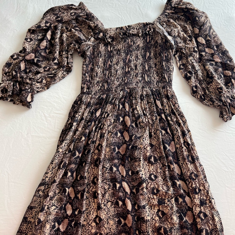 Angie Brown and Black Sundress with Bishop Sleeves